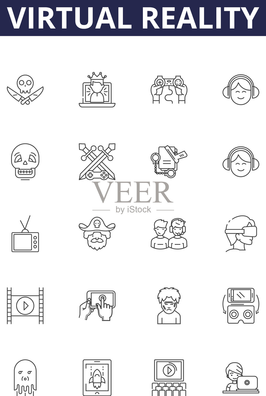 虚拟现实线图标和标志图标素材