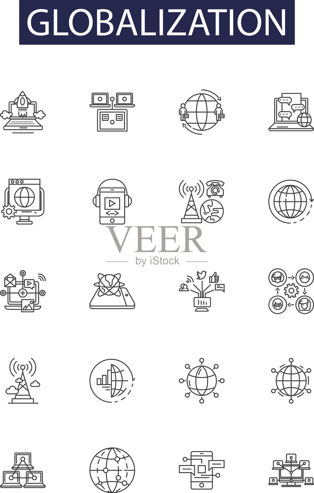 全球化线图标和标志图标素材