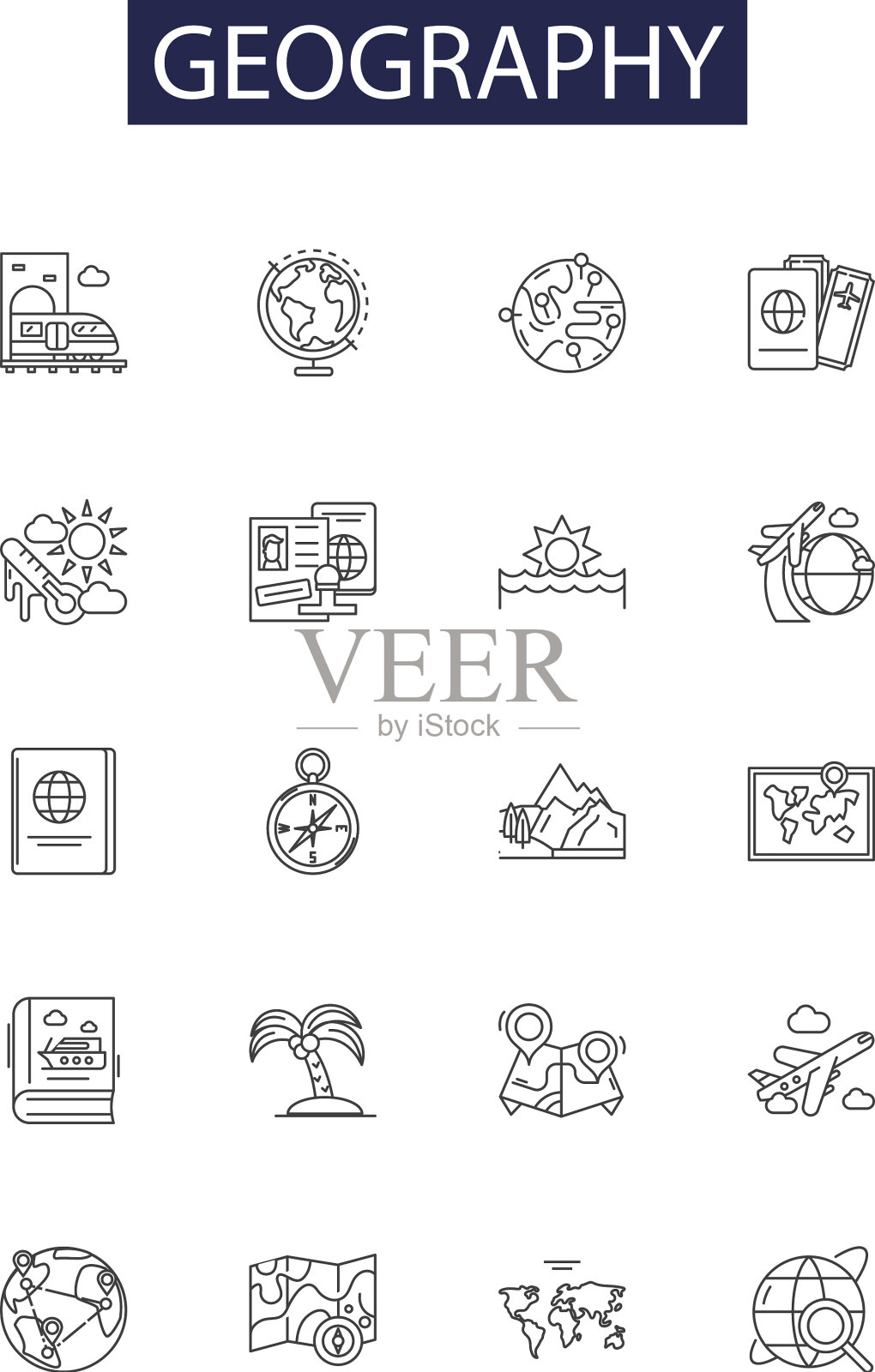 地理线图标和海洋标志图标素材