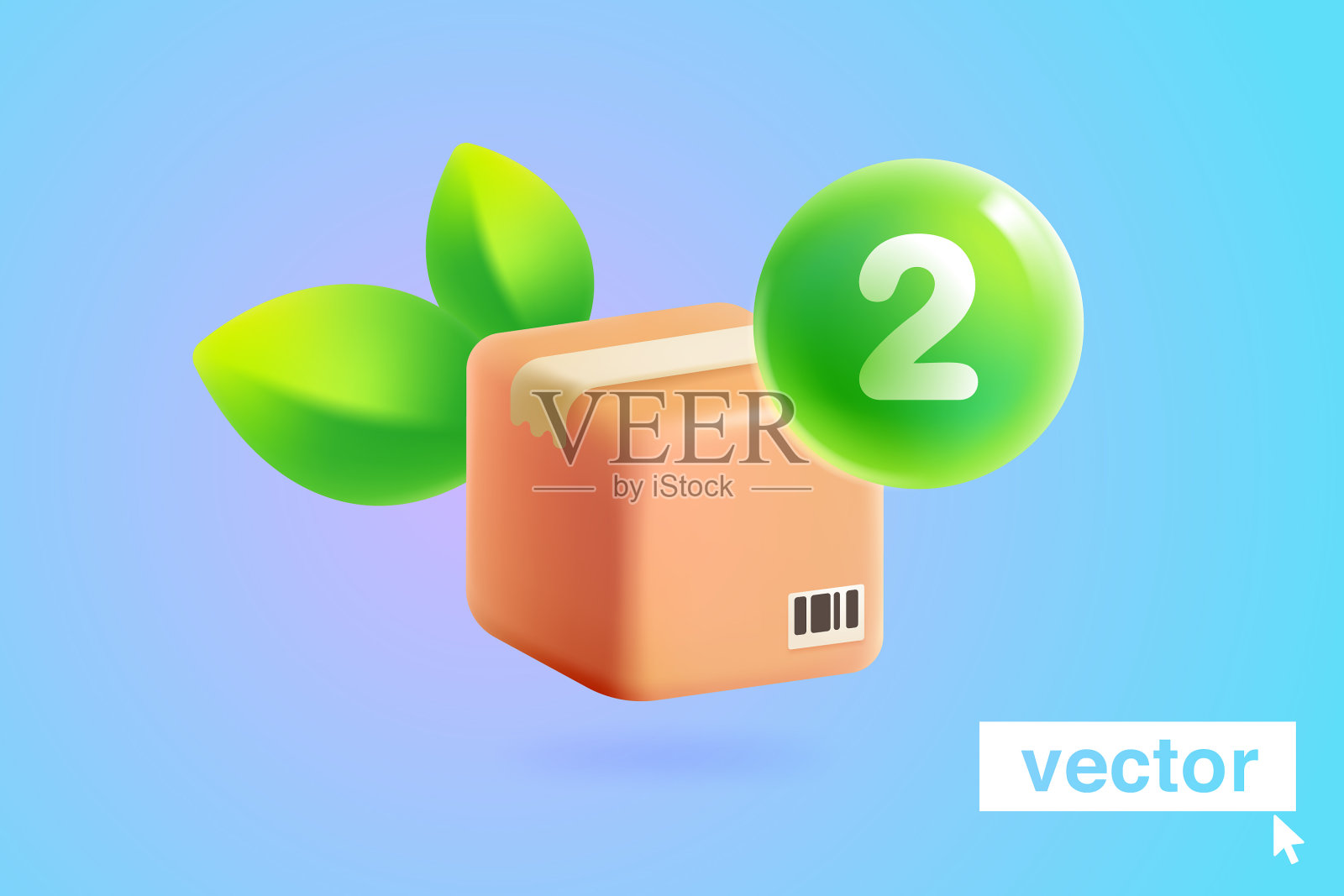 纸箱与绿色树叶和球体生态插画图片素材