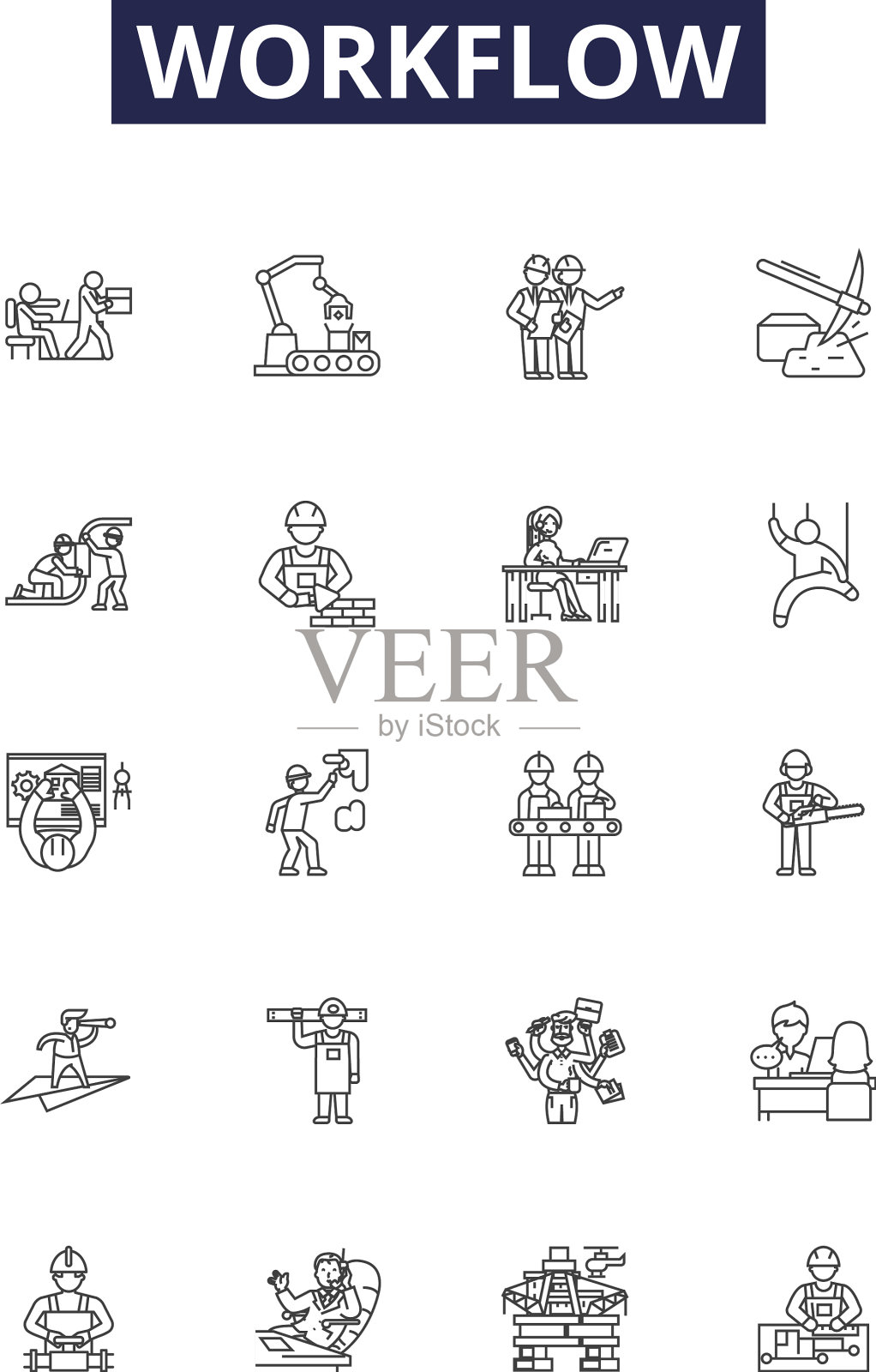 工作流线图标和符号自动化图标素材