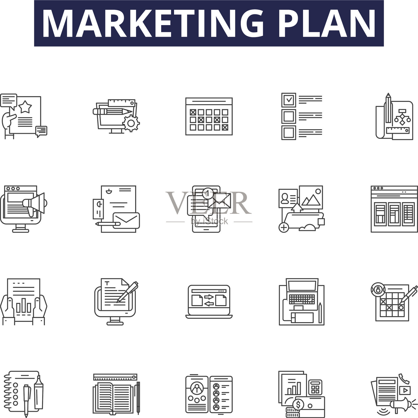 营销计划线图标和标志插画图片素材