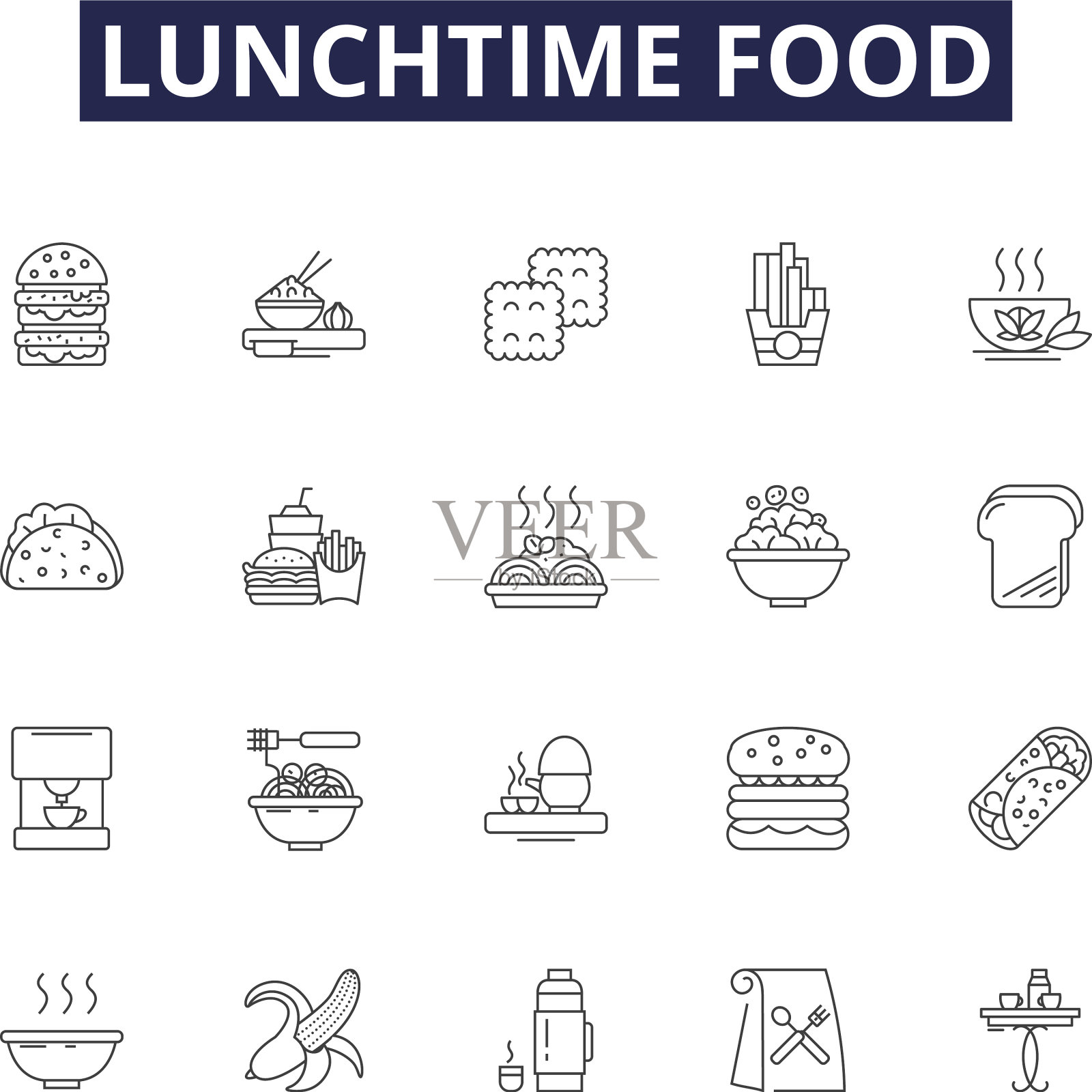 午餐食物线图标和标志沙拉图标素材