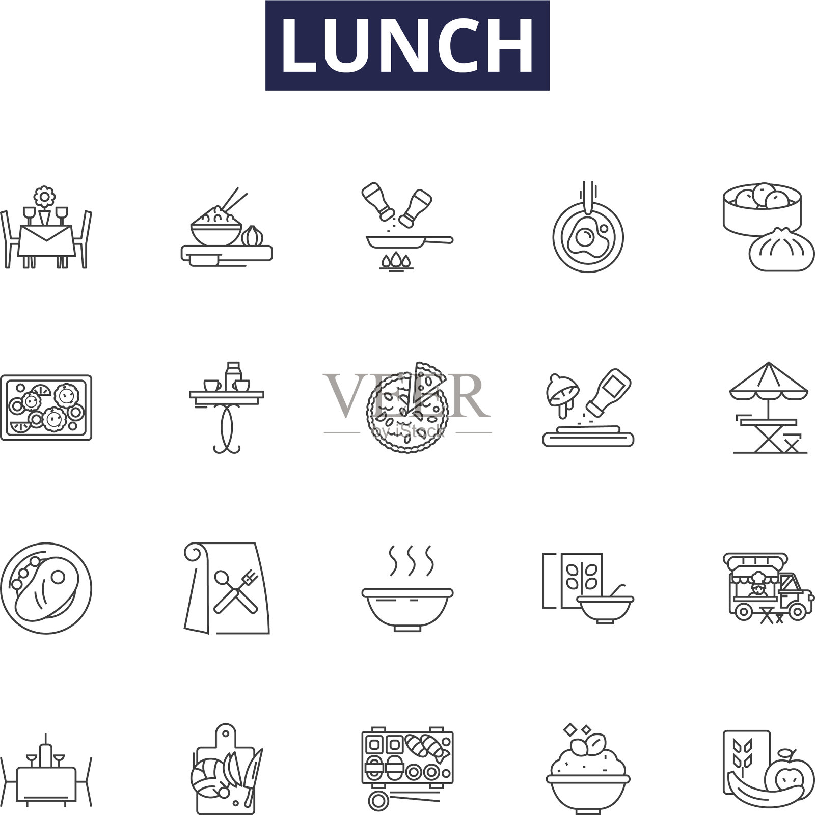 午餐线图标和标志餐用餐吃图标素材