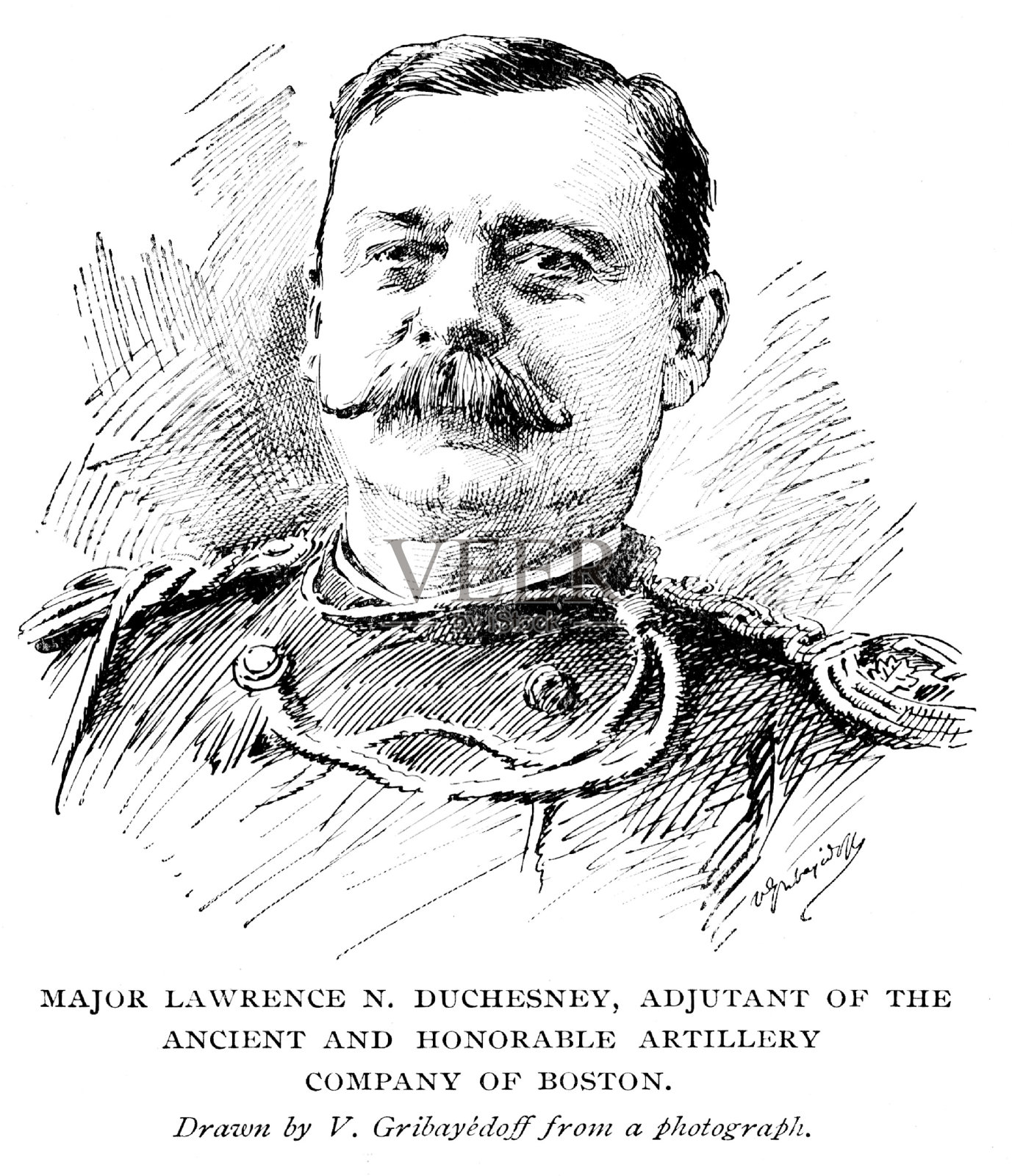 劳伦斯·杜切斯尼肖像，少校，波士顿古老而光荣的炮兵连的副官插画图片素材