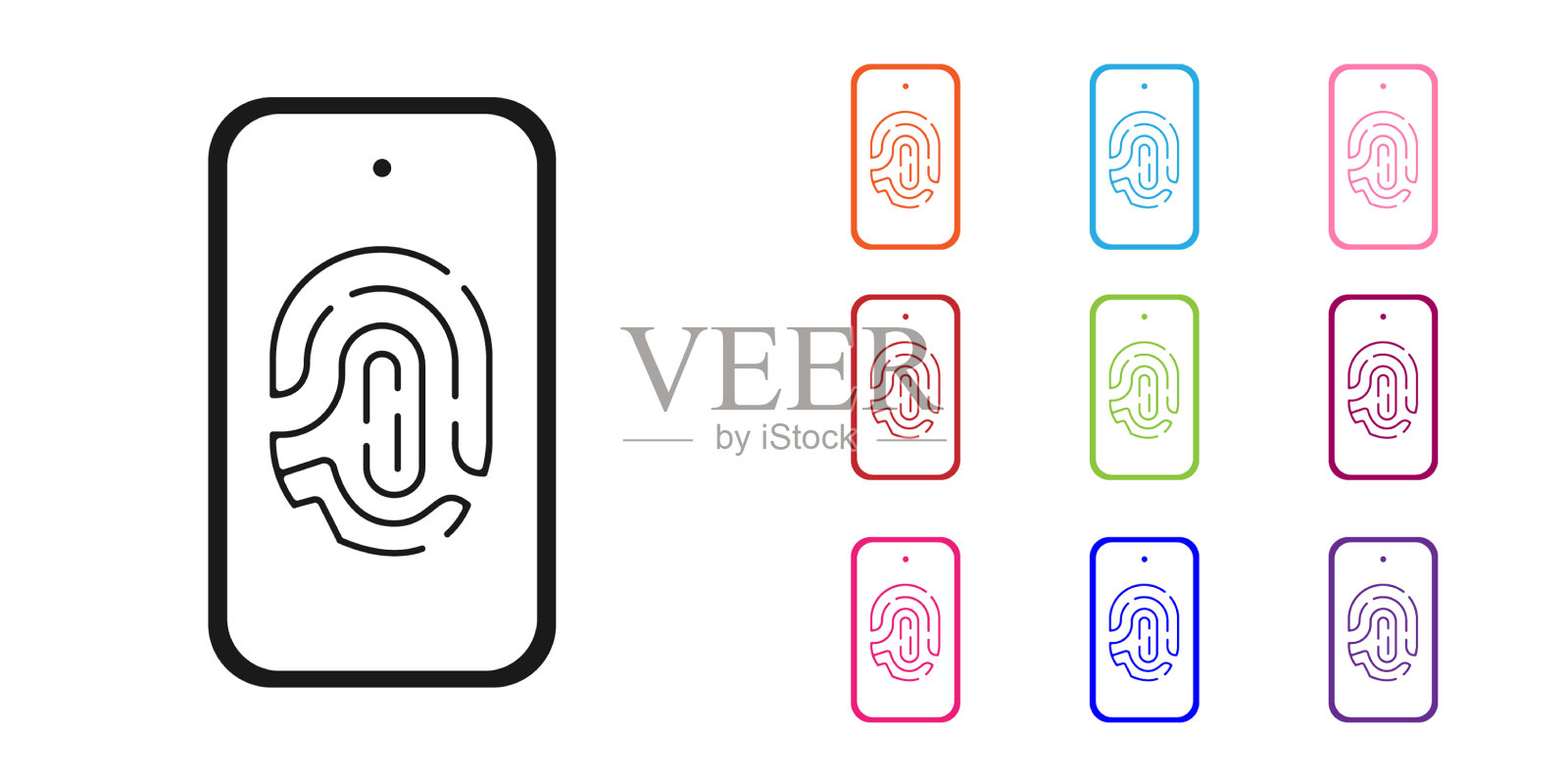 带有指纹扫描图标的黑色智能手机插画图片素材