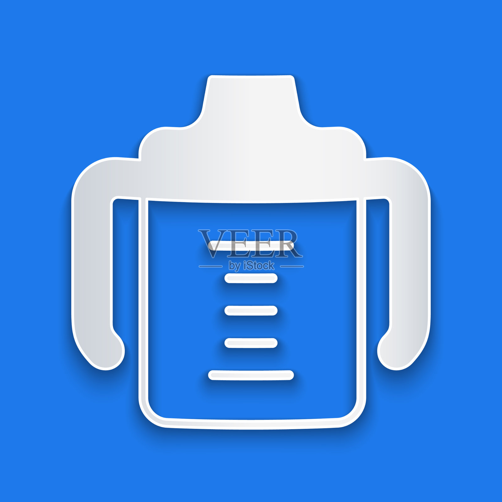 剪纸婴儿瓶图标孤立在蓝色插画图片素材