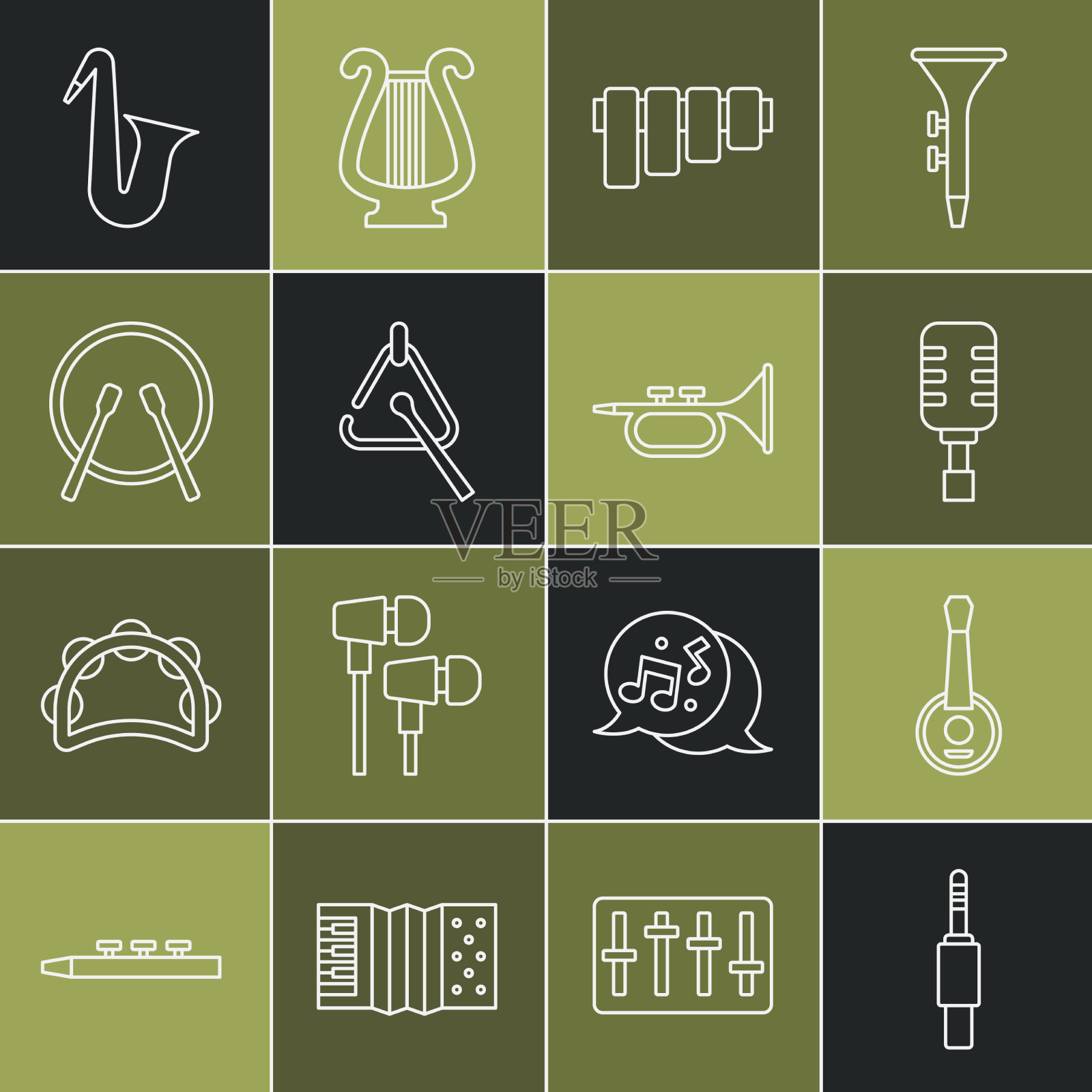 设置线音频插孔班卓琴麦克风排箫图标素材