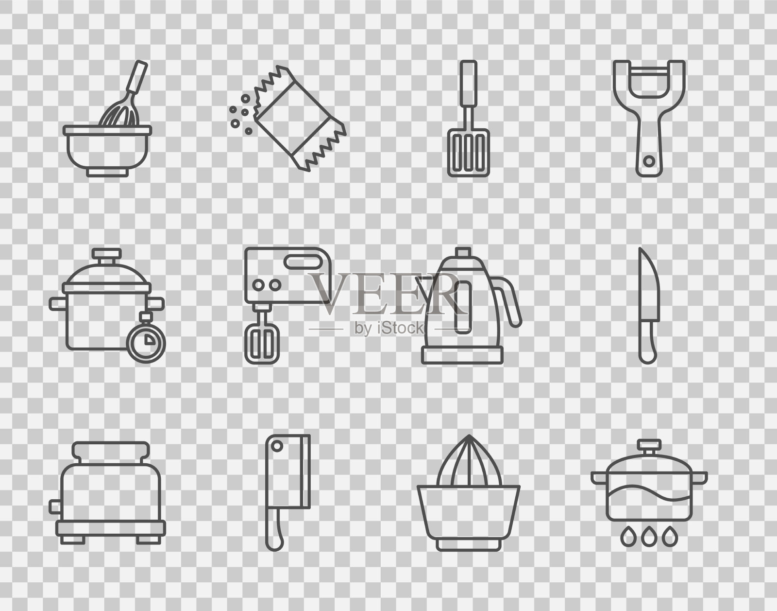 套线烤面包机煮锅烧烤铲图标素材