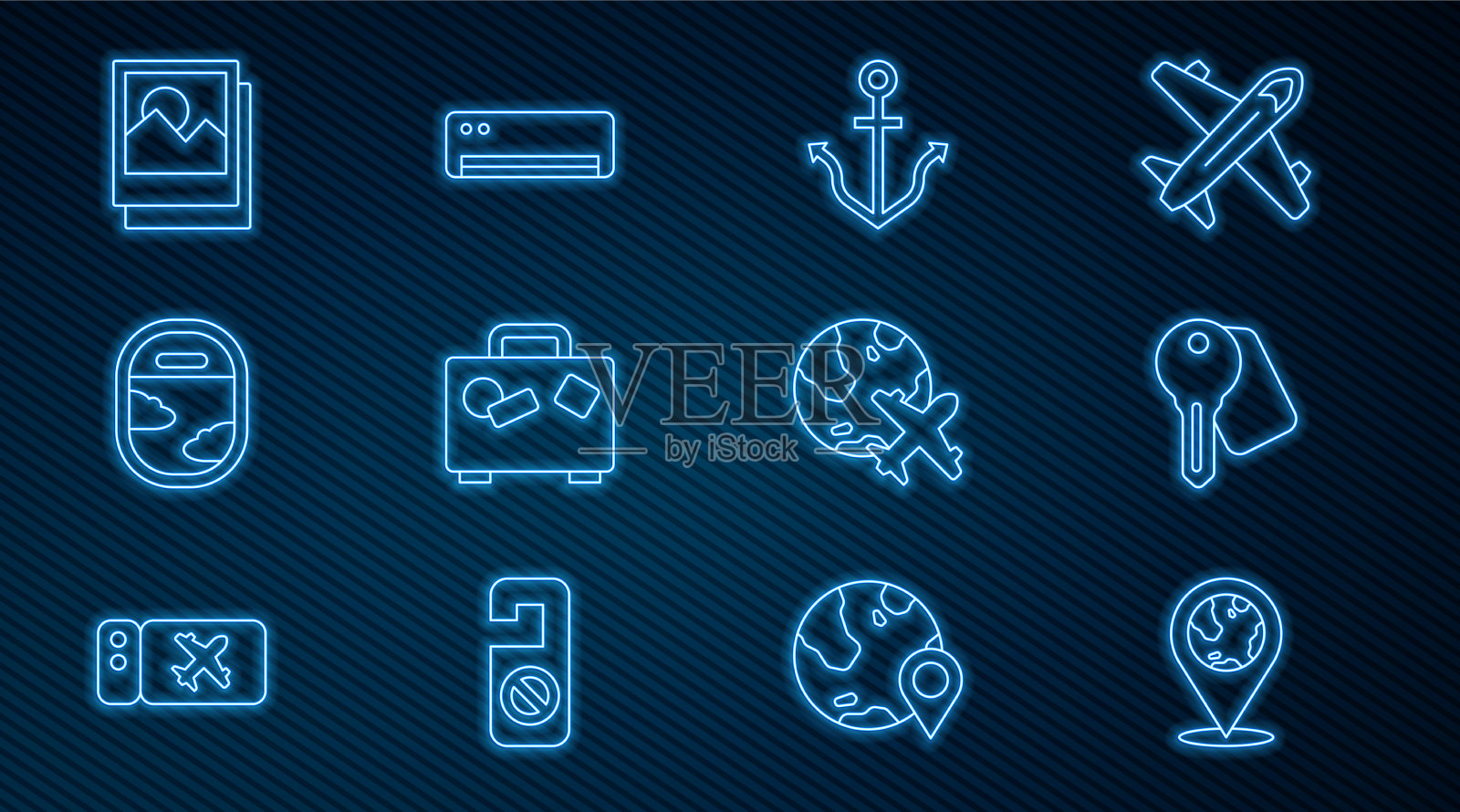 在全球酒店门锁上设置线路位置图标素材