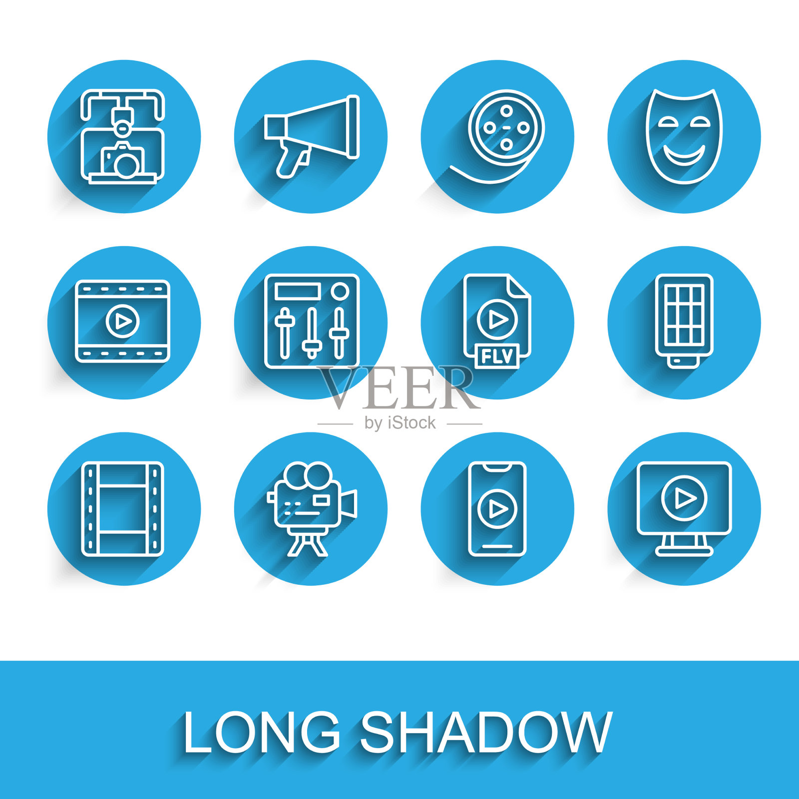 集行播放视频的复古影院摄像机万向节图标素材