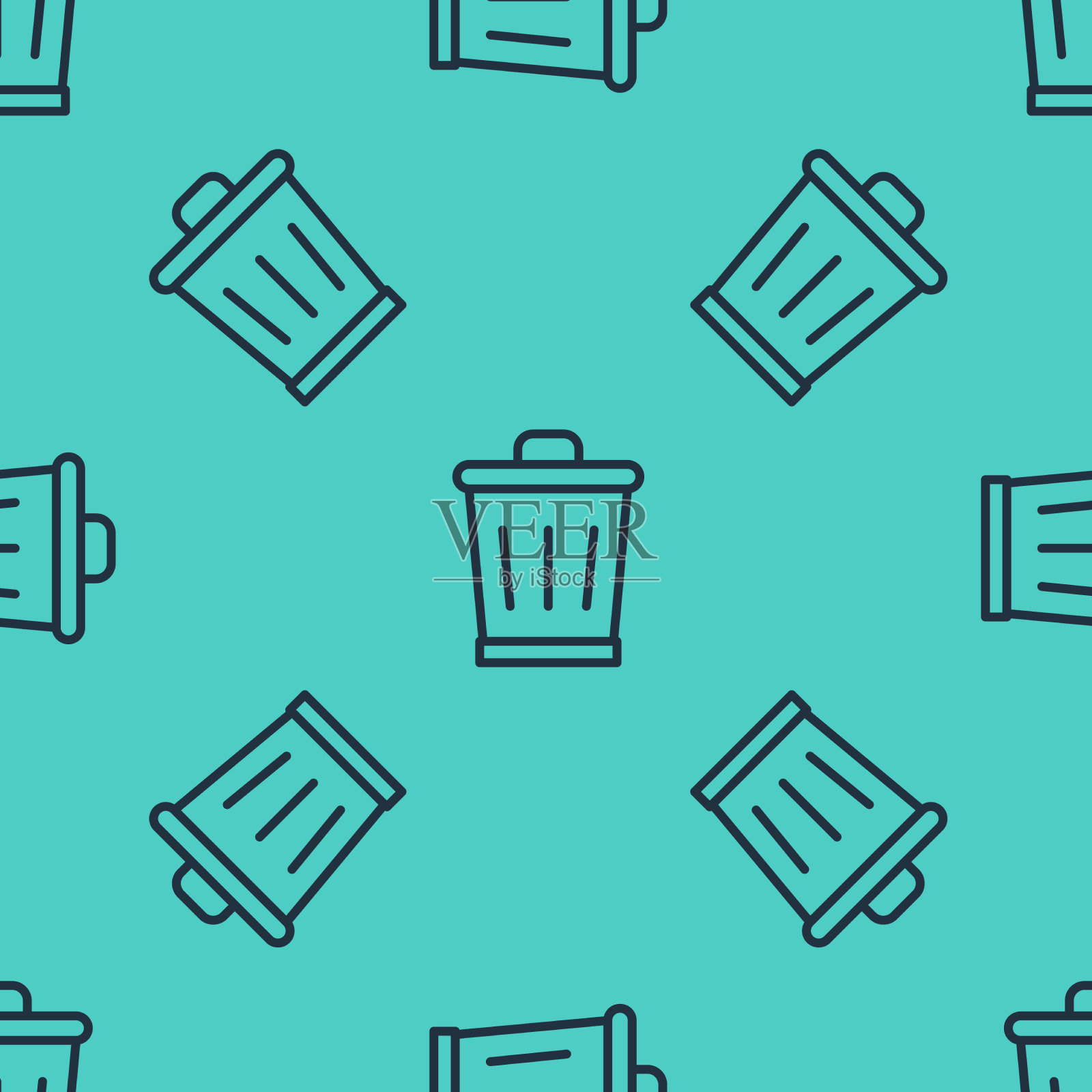 黑线垃圾桶图标隔离无缝插画图片素材