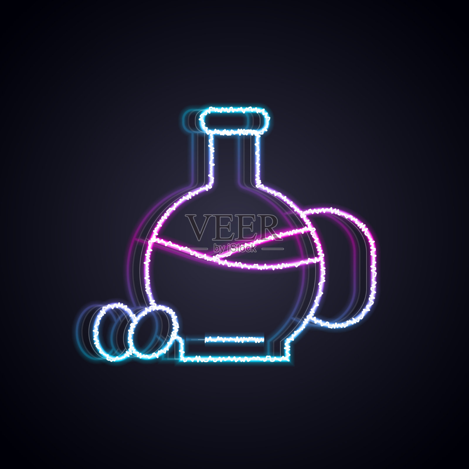 发光的霓虹灯线瓶橄榄油图标插画图片素材