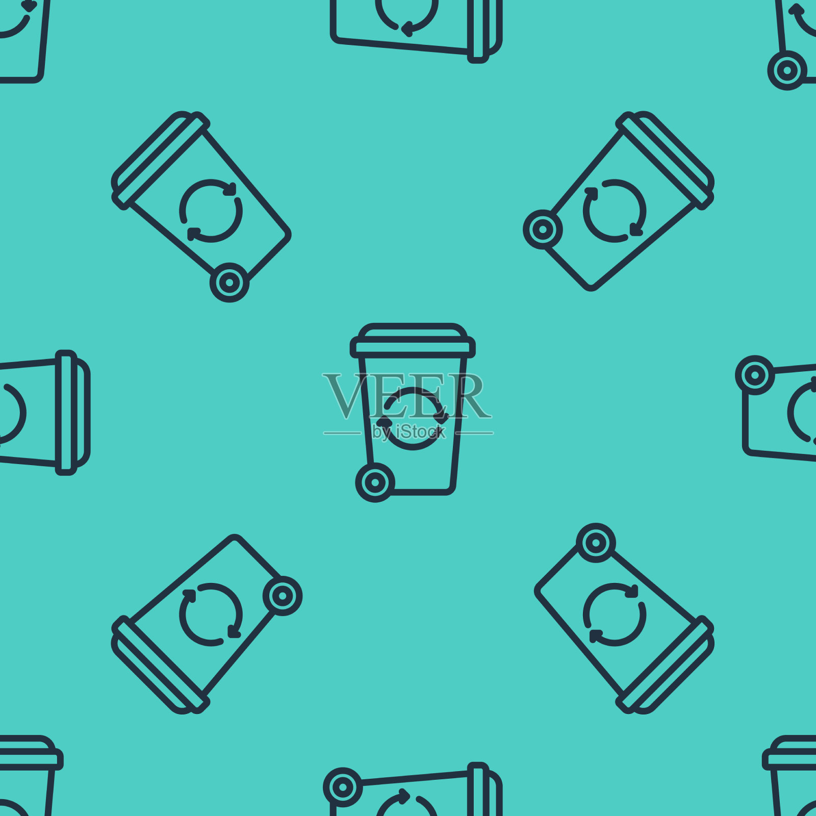 黑线回收站与回收符号图标插画图片素材