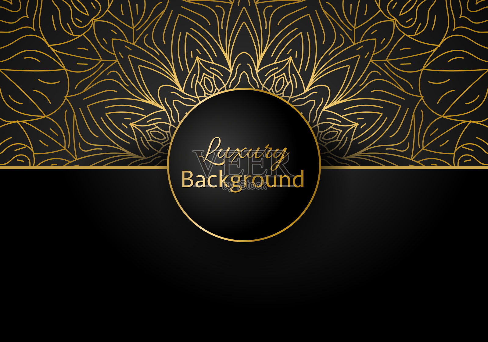 奢华矢量曼陀罗背景设计与金色图案。矢量观赏性曼荼罗设计。插画图片素材