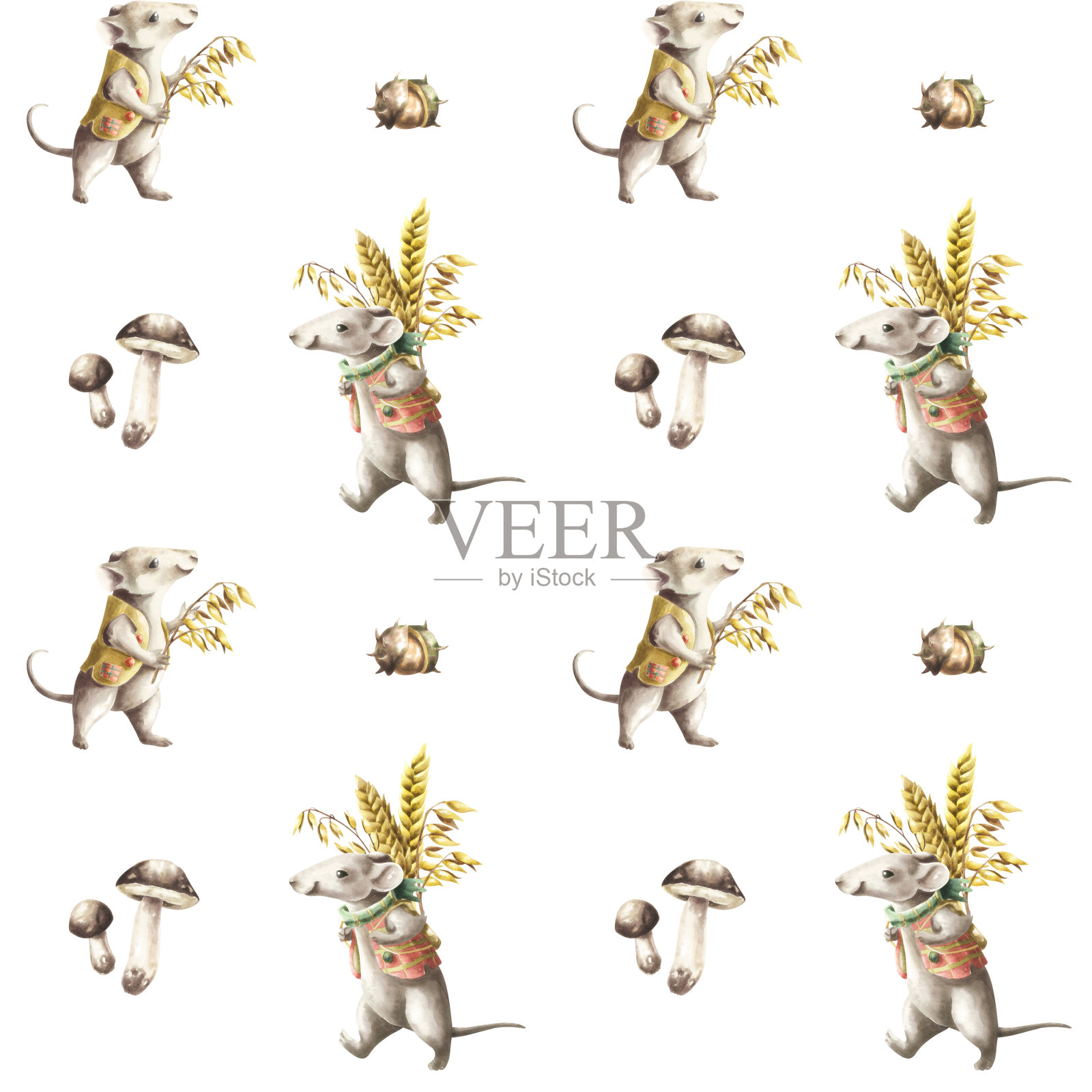 老鼠水彩图案插画图片素材