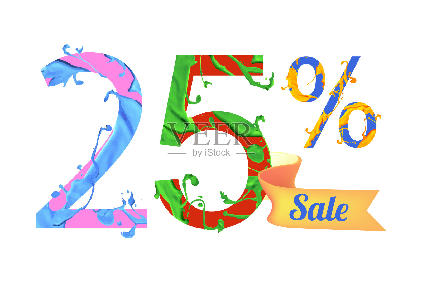 百分之二十五的销售。油漆的数字插画图片素材