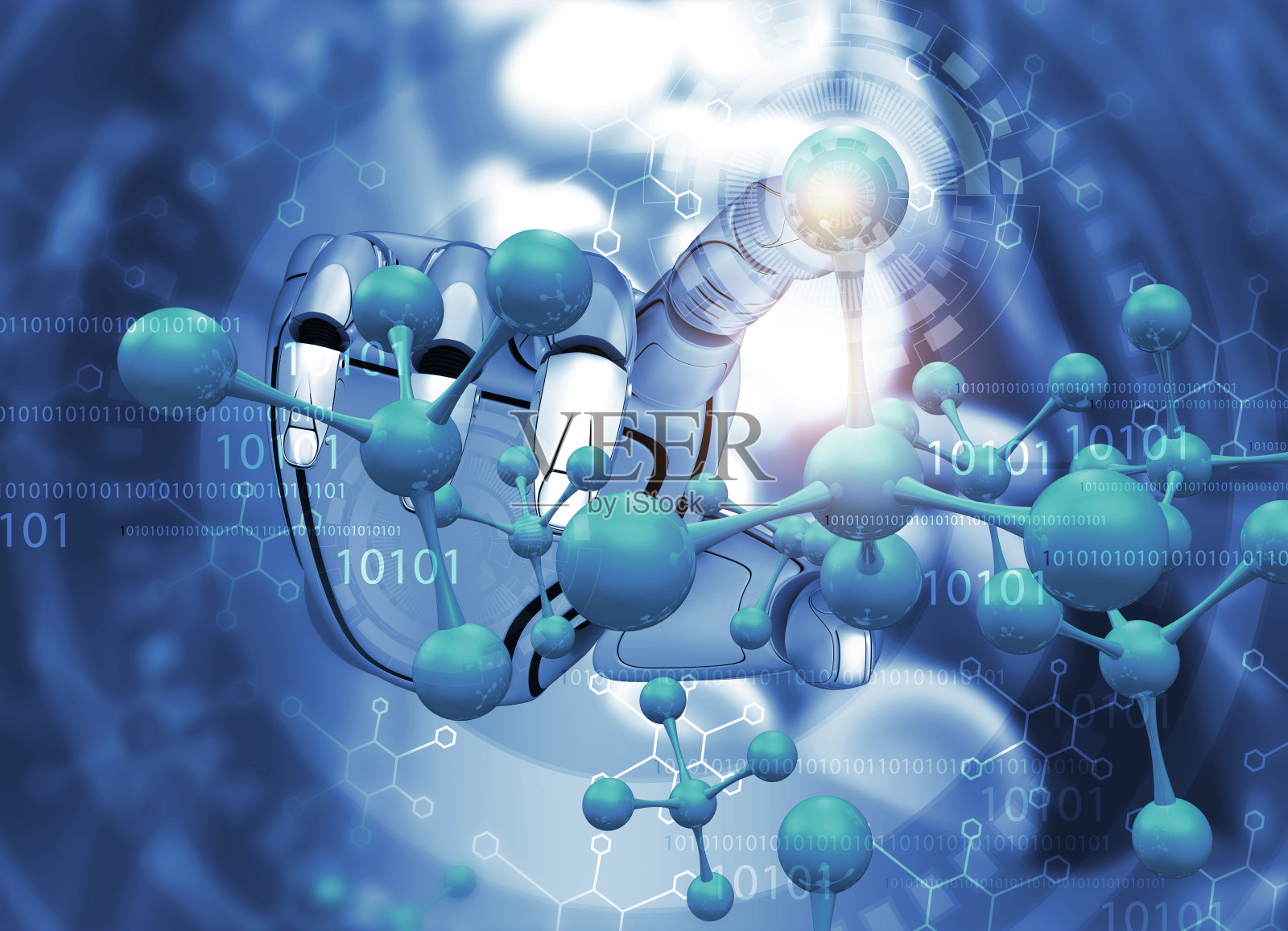 机械手触摸分子照片摄影图片