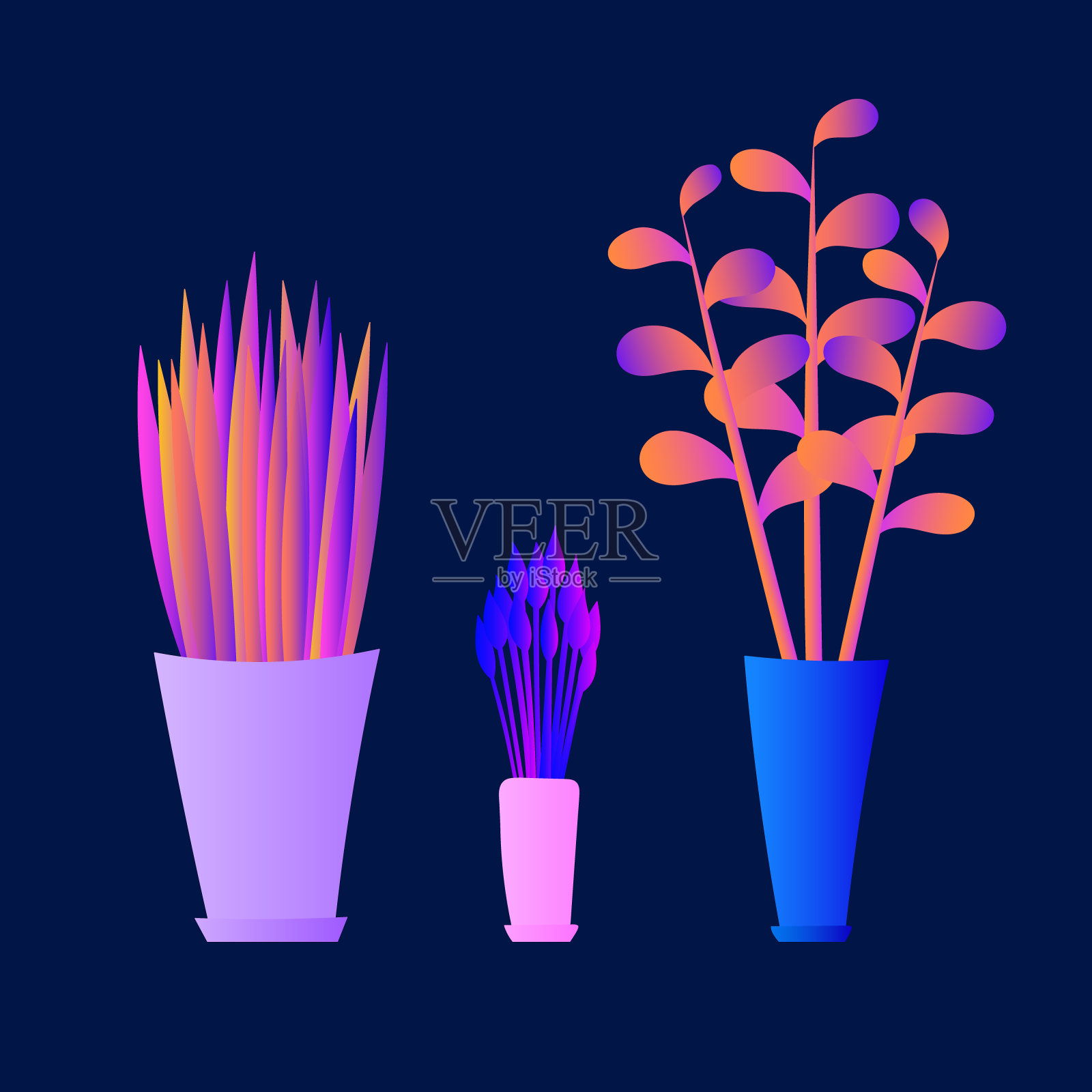 平铺植物。室内植物。花盆。叶子。叶。新潮的矢量收藏。植物采集孤立于白色之上。平面设计。渐变颜色。户外。热带。插画图片素材