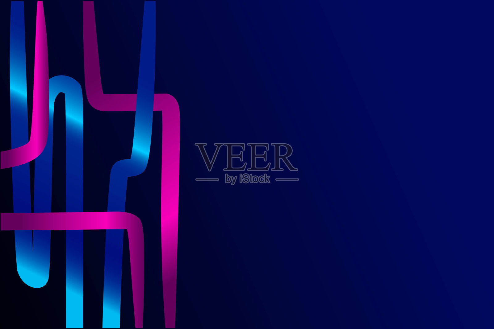 深色背景上的霓虹辉光科技线条艺术彩色设计。抽象矢量插图。蓝色和粉色紫色风格。插画图片素材