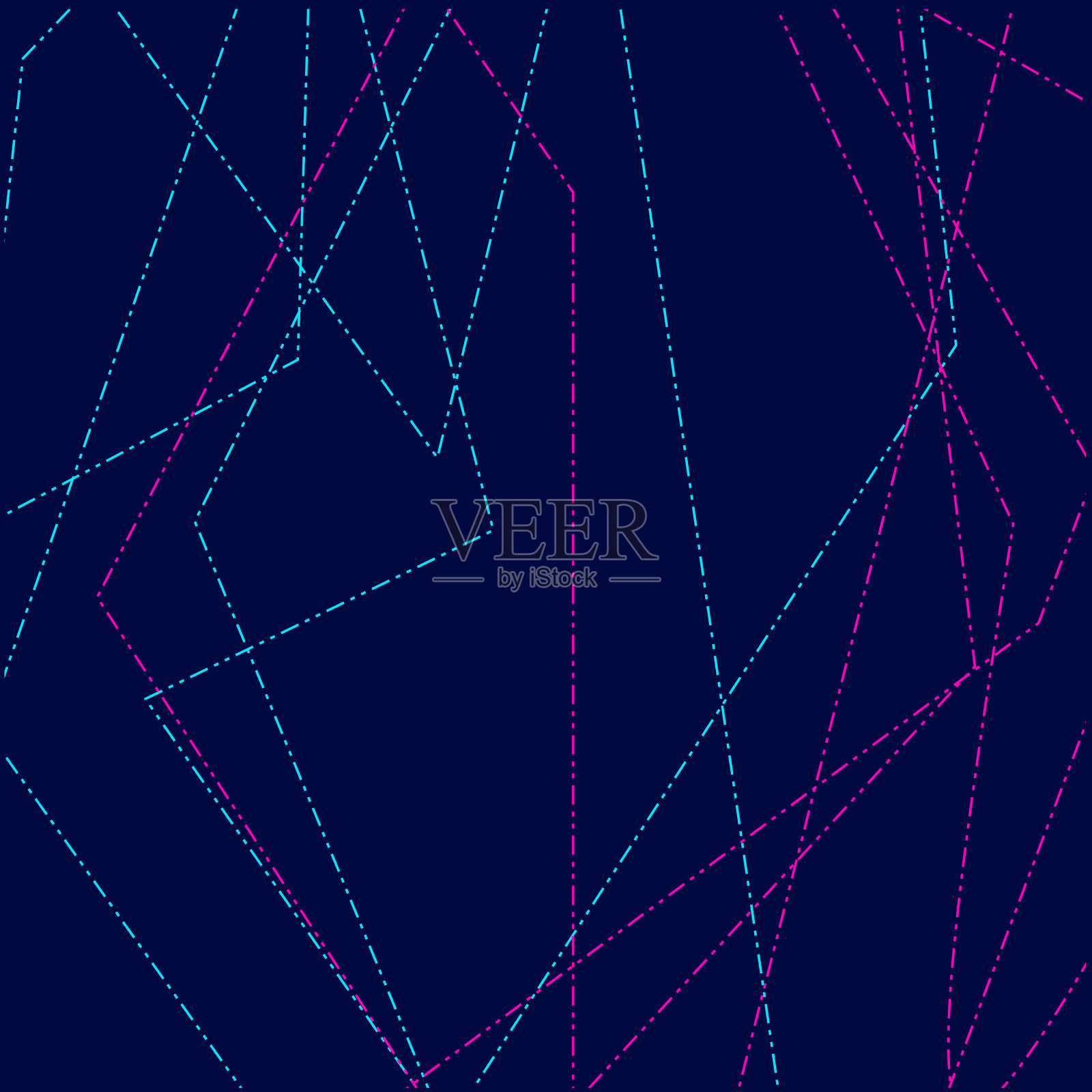 深色背景上的霓虹辉光科技线条艺术彩色设计。抽象矢量插图。蓝色和粉色紫色风格。插画图片素材
