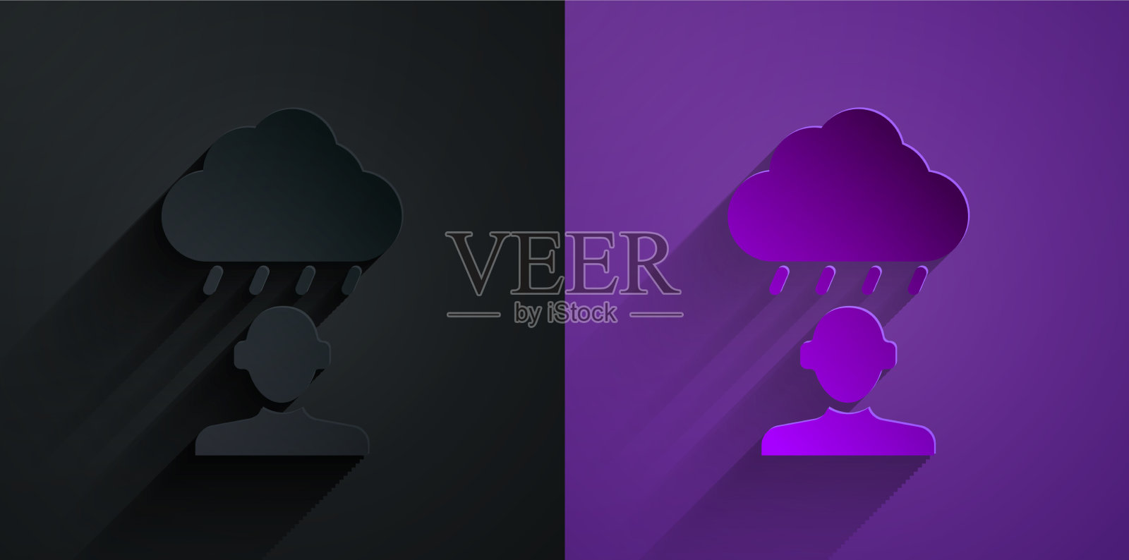 剪纸抑郁与沮丧图标隔离插画图片素材