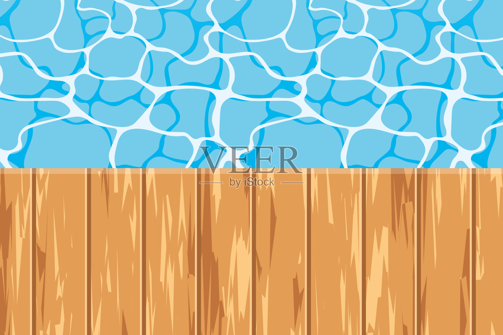 游泳池与木制甲板，暑假背景插画图片素材