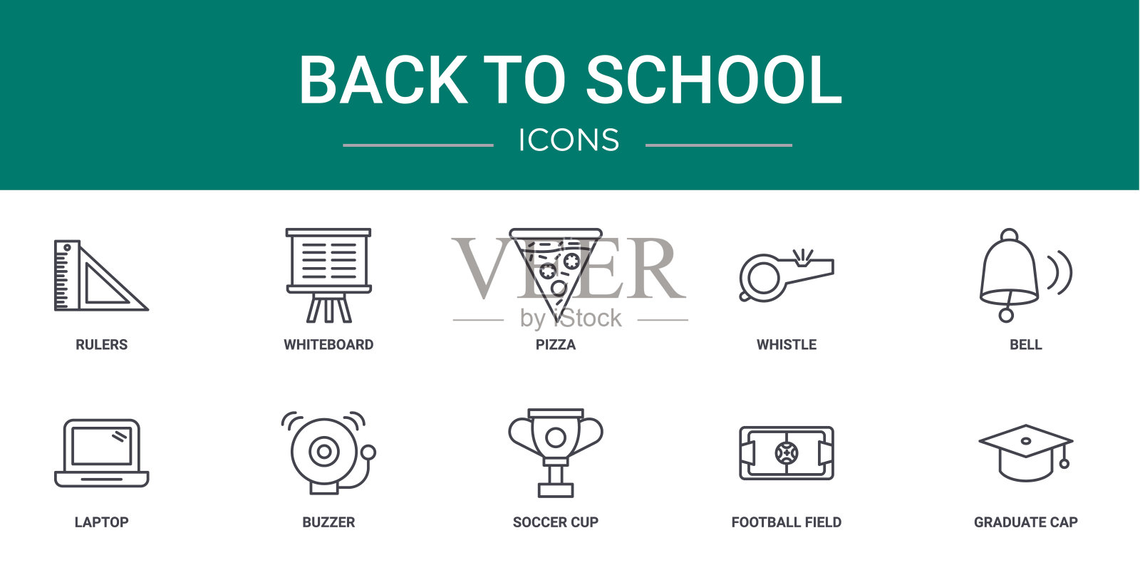 10个返校网络图标：尺子、白板、披萨等图标素材