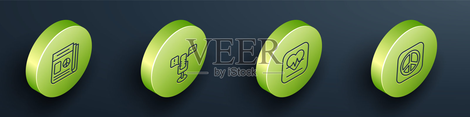 设置等距线新闻，言论自由，心率和和平图标。向量图标素材