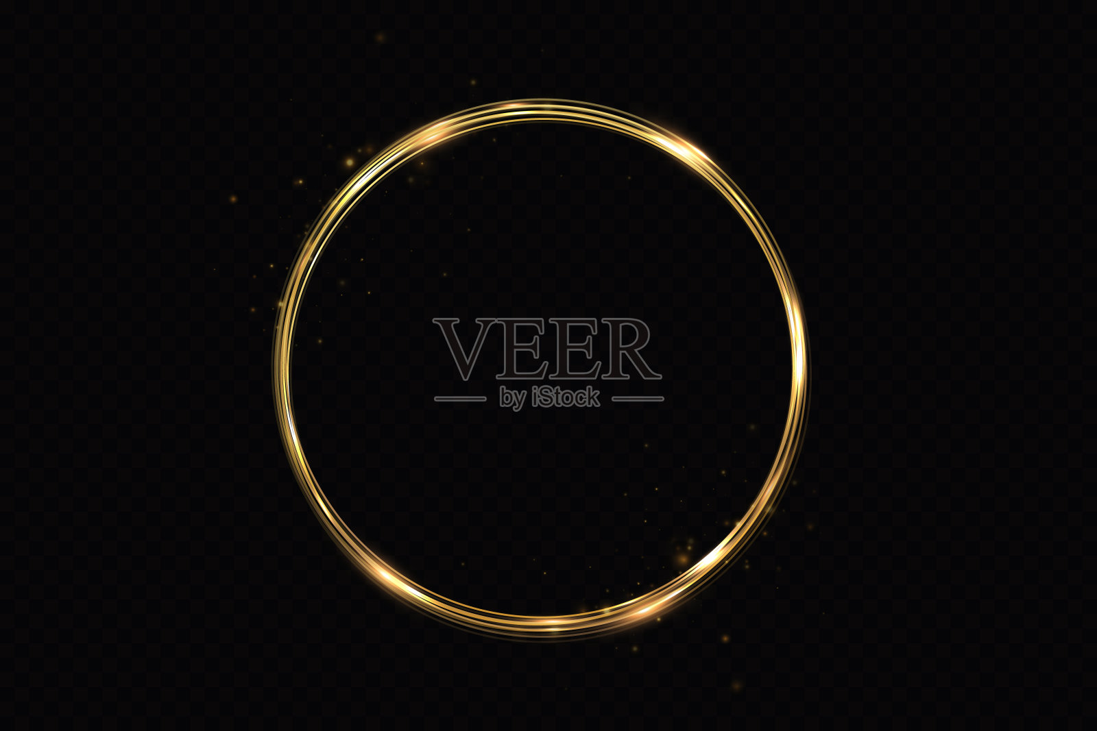 金色的圆。框架文本，设计。抽象闪闪发光的金色框架光效果在透明的背景插画图片素材