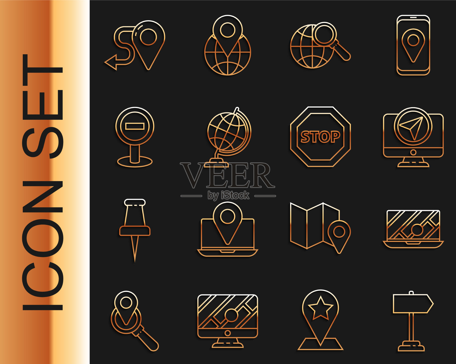 设置线路道路交通标志城市地图导航图标素材