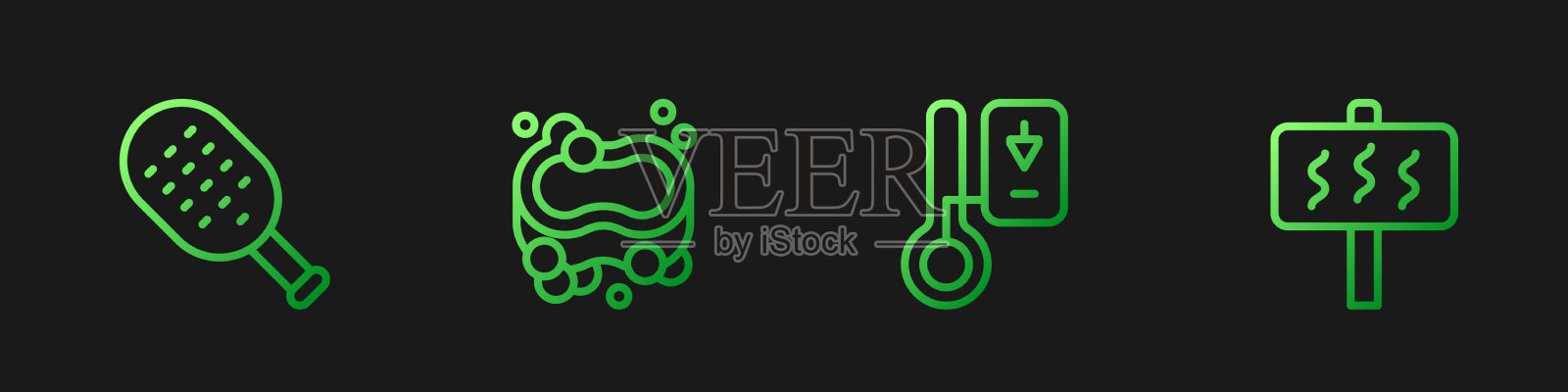 设置线桑拿温度计刷肥皂条和插画图片素材