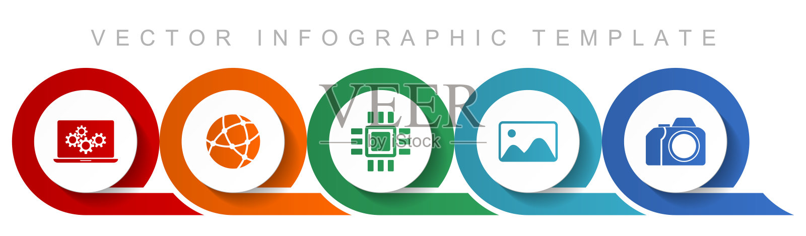 计算机和技术图标集，各种图标，如笔记本电脑，网络，芯片，图像和相机的网页设计和移动应用程序，平面设计信息图形矢量模板在eps 10插画图片素材