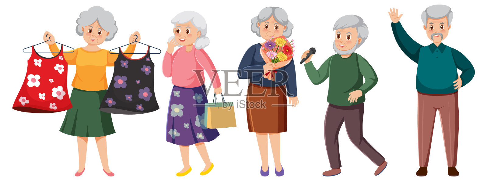 老年人字符集插画图片素材