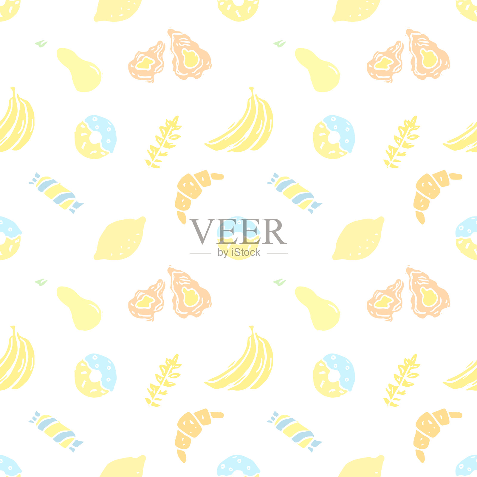 无缝的食物模式。食品的背景。用食物图标涂鸦矢量插图插画图片素材