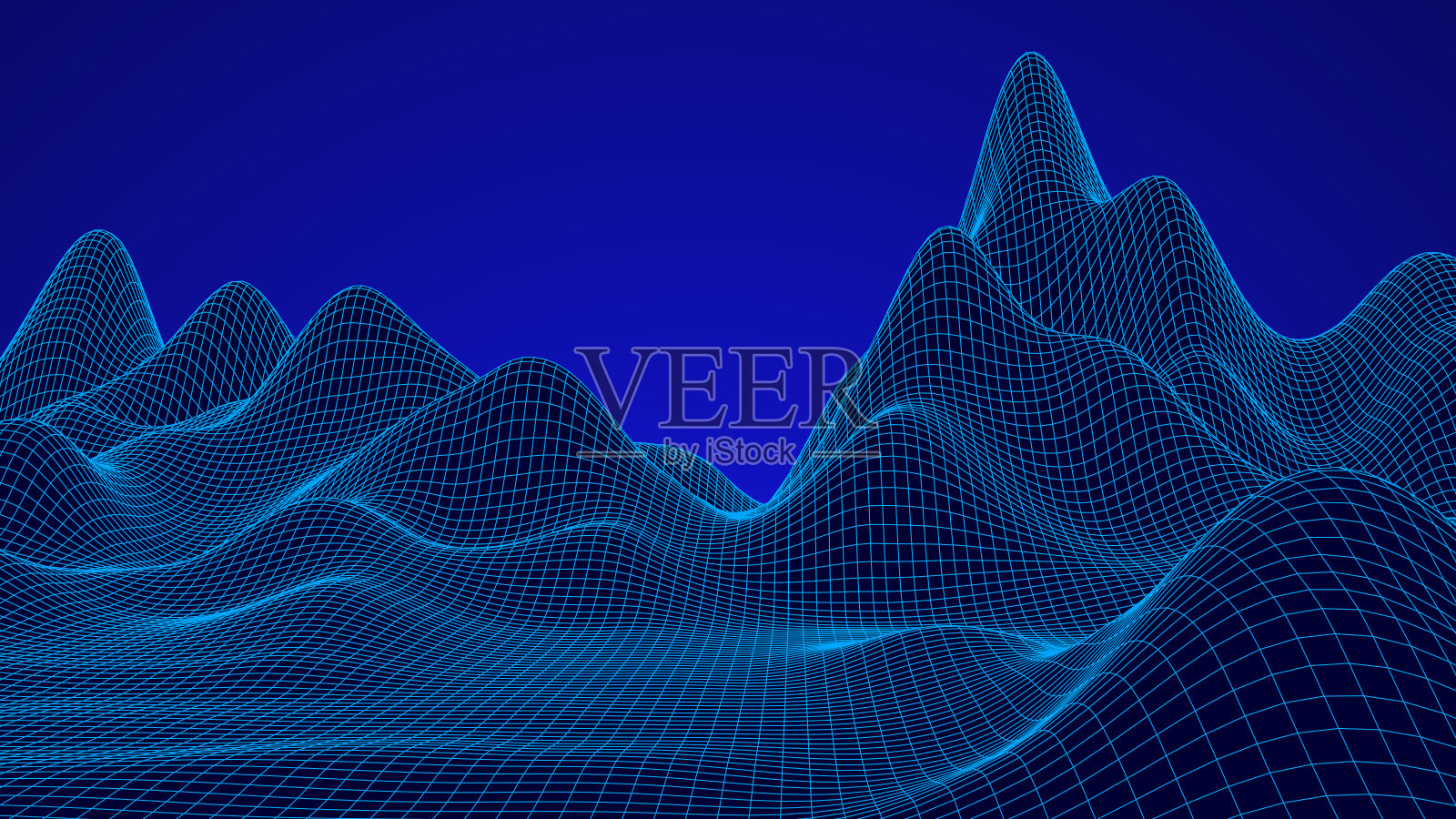 矢量线框3d景观。技术网格插图。由点和线相连的网络。未来的背景。插画图片素材