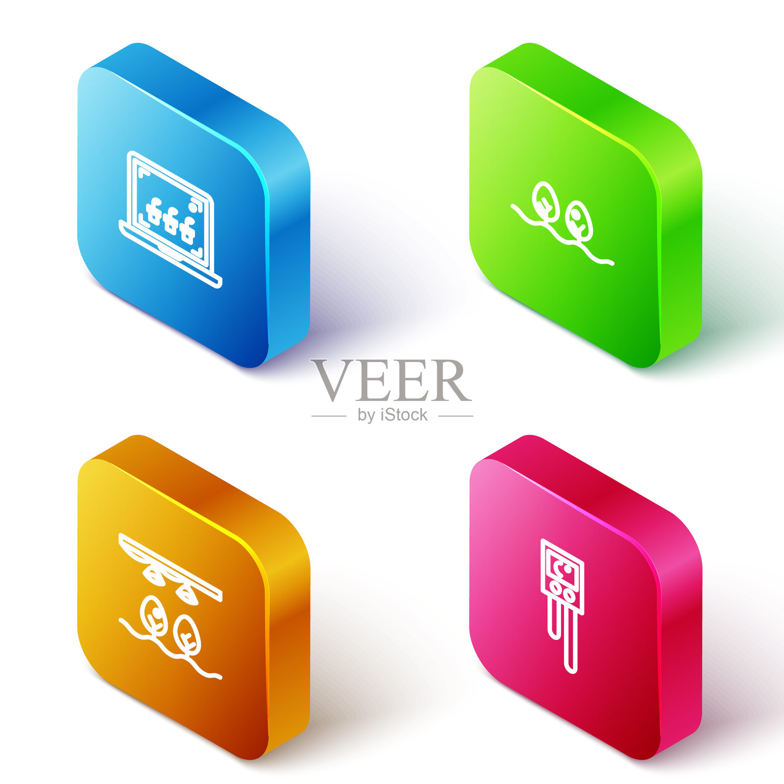 设置等距线智能农业技术，植物，与灯泡和植物和温湿度传感器图标。向量图标素材