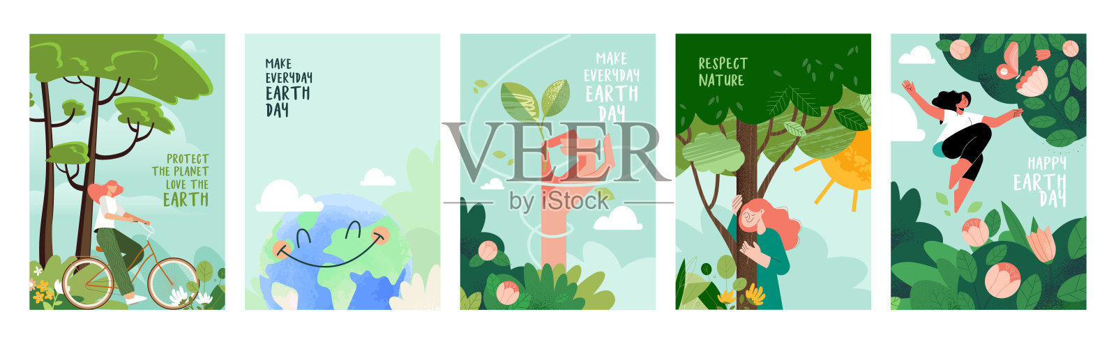 地球日海报套装插画图片素材