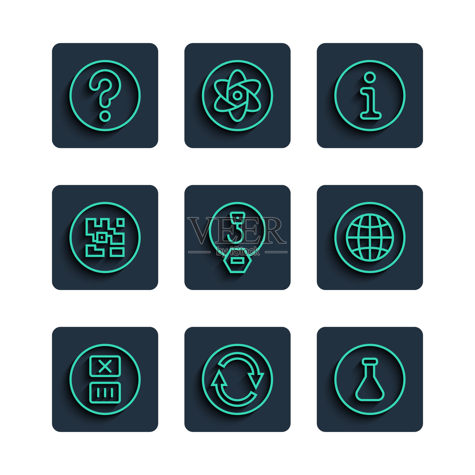 设置线温度洗涤，回收符号，试管和烧瓶，信息，工业钩，二维码，未知搜索和社交网络图标。向量图标素材