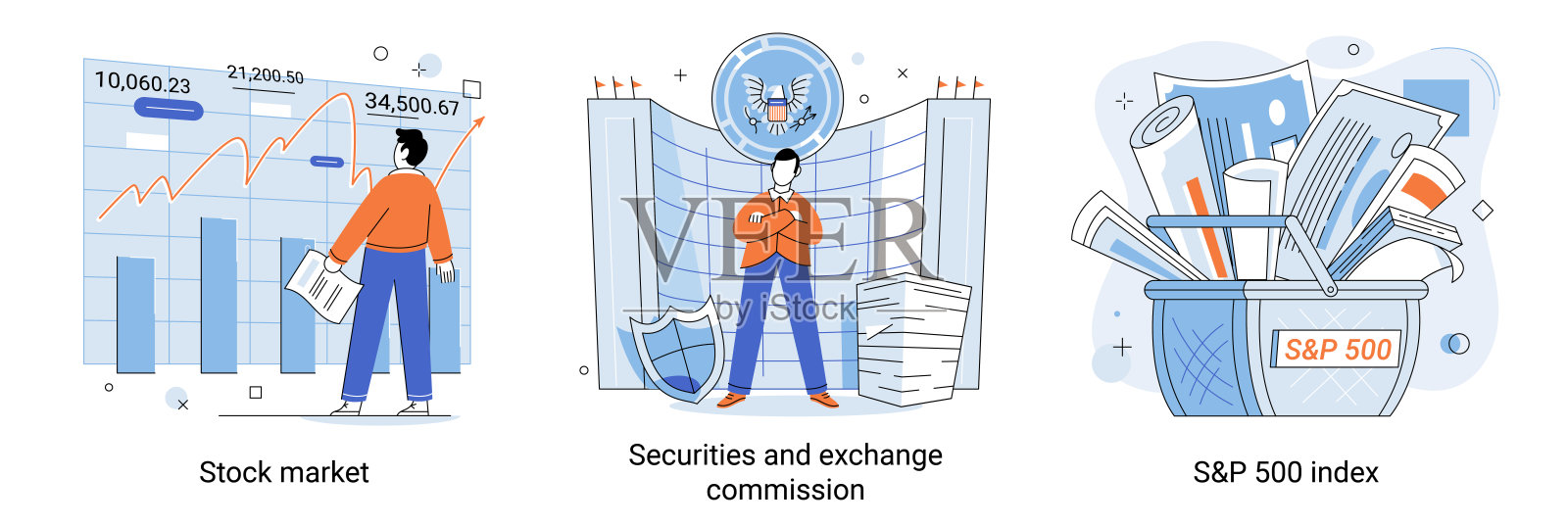 股票市场，投资交易平台。证券交易委员会为业务，比喻插画图片素材