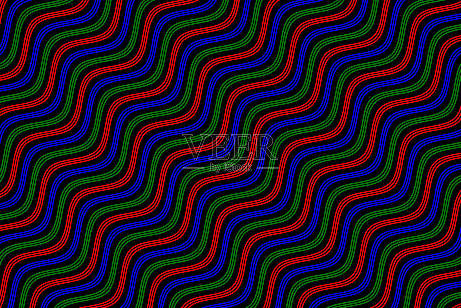 彩色海浪线重复图案在黑色背景矢量。插画图片素材