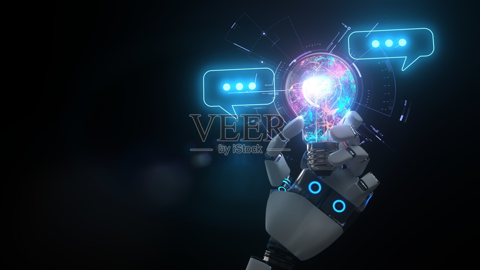 带灯泡的聊天机器人照片摄影图片