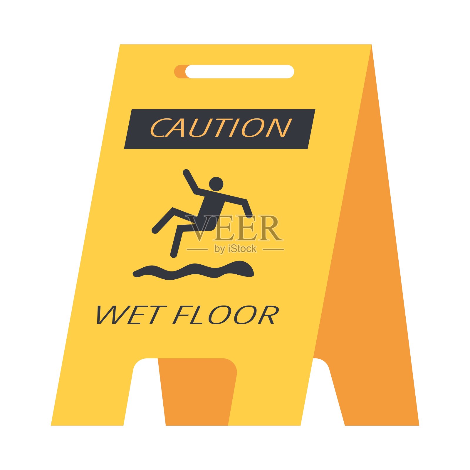 Wet floor caution yellow plastic sign flat vector illustration isolated on white.插画图片素材