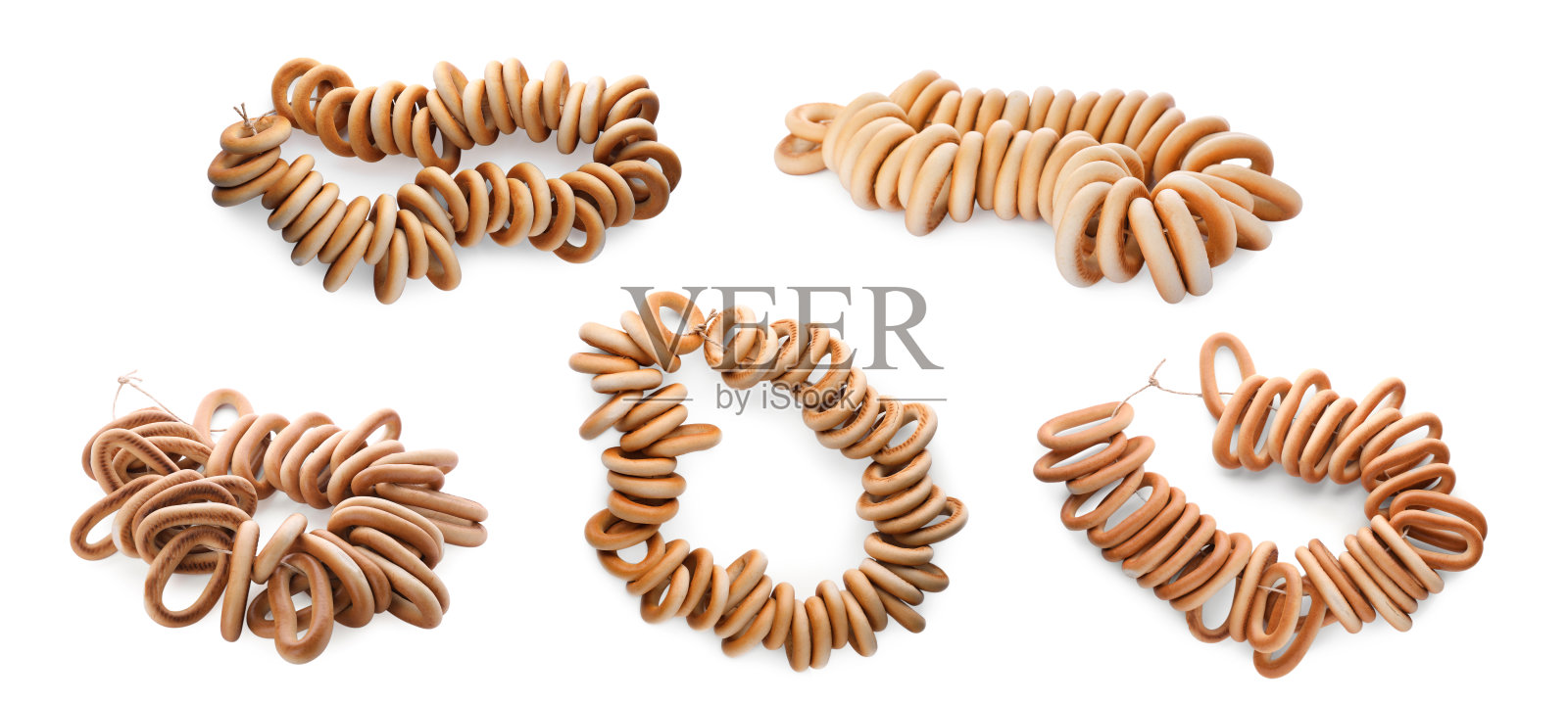 拼贴与美味的环形寿司(干百吉饼)在白色背景，横幅设计照片摄影图片