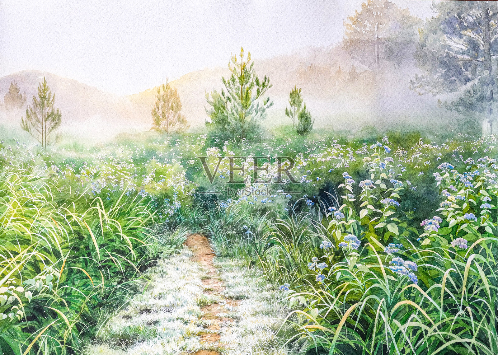 大叻森林水彩艺术绘画照片摄影图片