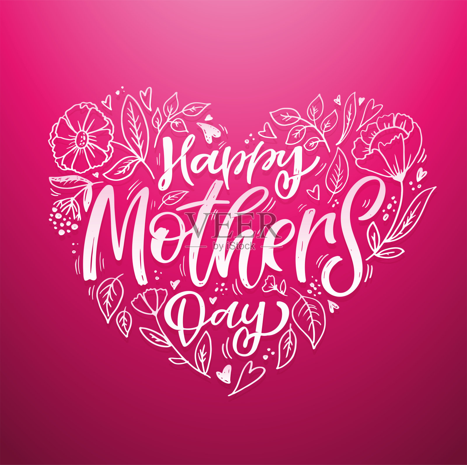 母亲节快乐——可爱的贺卡和鲜花。t恤设计，马克杯印花，刻字艺术。插画图片素材