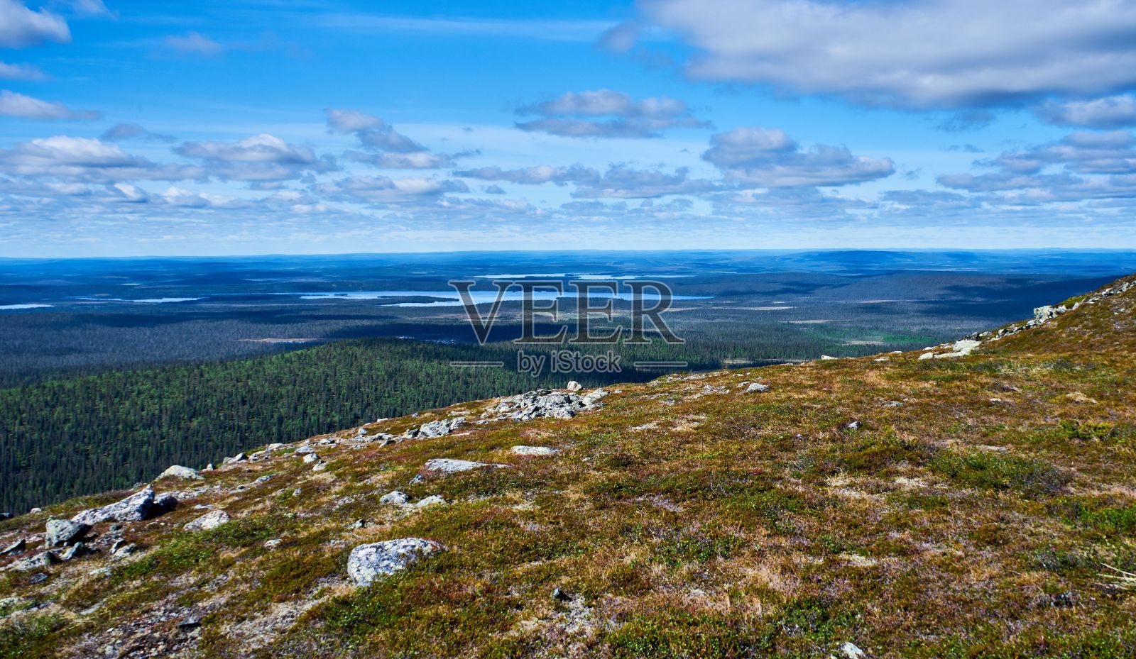 芬兰拉普兰帕拉斯图里国家公园里美丽的绿色山丘和山谷照片摄影图片