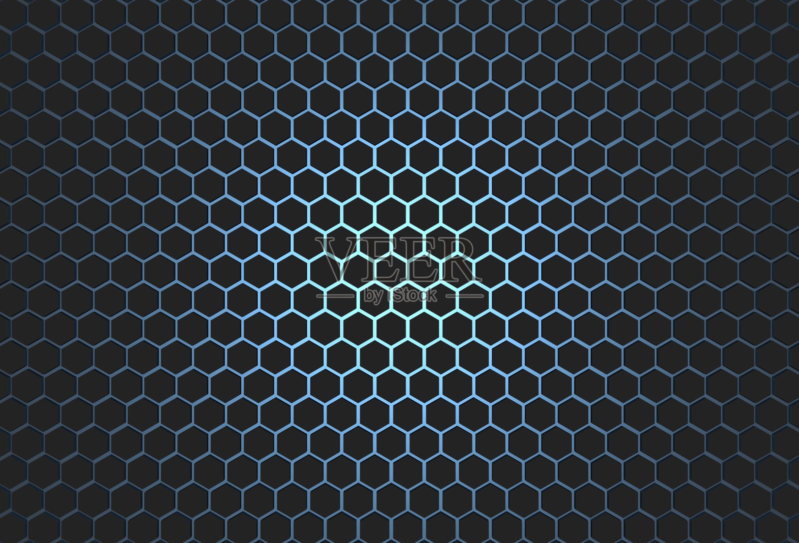 六边形黑色背景与蓝光3d插图渲染设计，商业设计，您的任何设计等。照片摄影图片