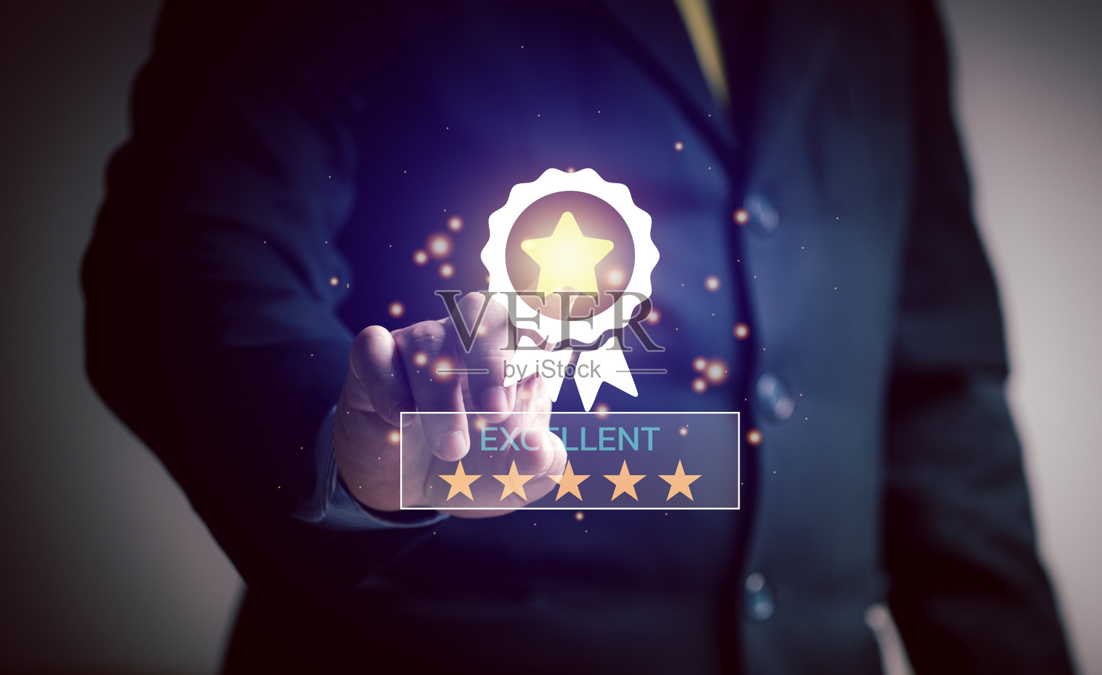 商家触摸触摸屏服务满意度评为星级优秀。满意的概念。意见调查，问卷调查，客户，企业主。照片摄影图片