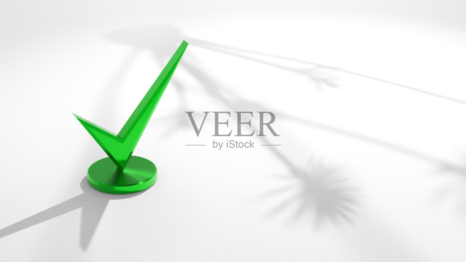 绿色勾在浅色背景上，阴影以热带植物的形式呈现。放置文字或标志的地方。3 d渲染。照片摄影图片